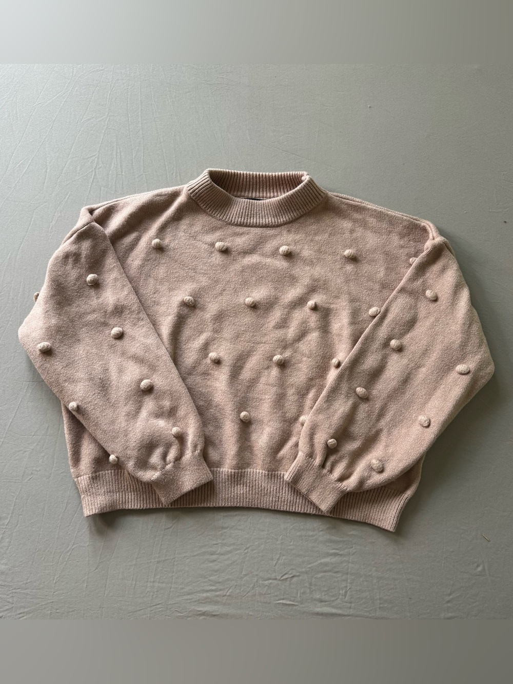 pom-pom bobble accented crewneck sweater